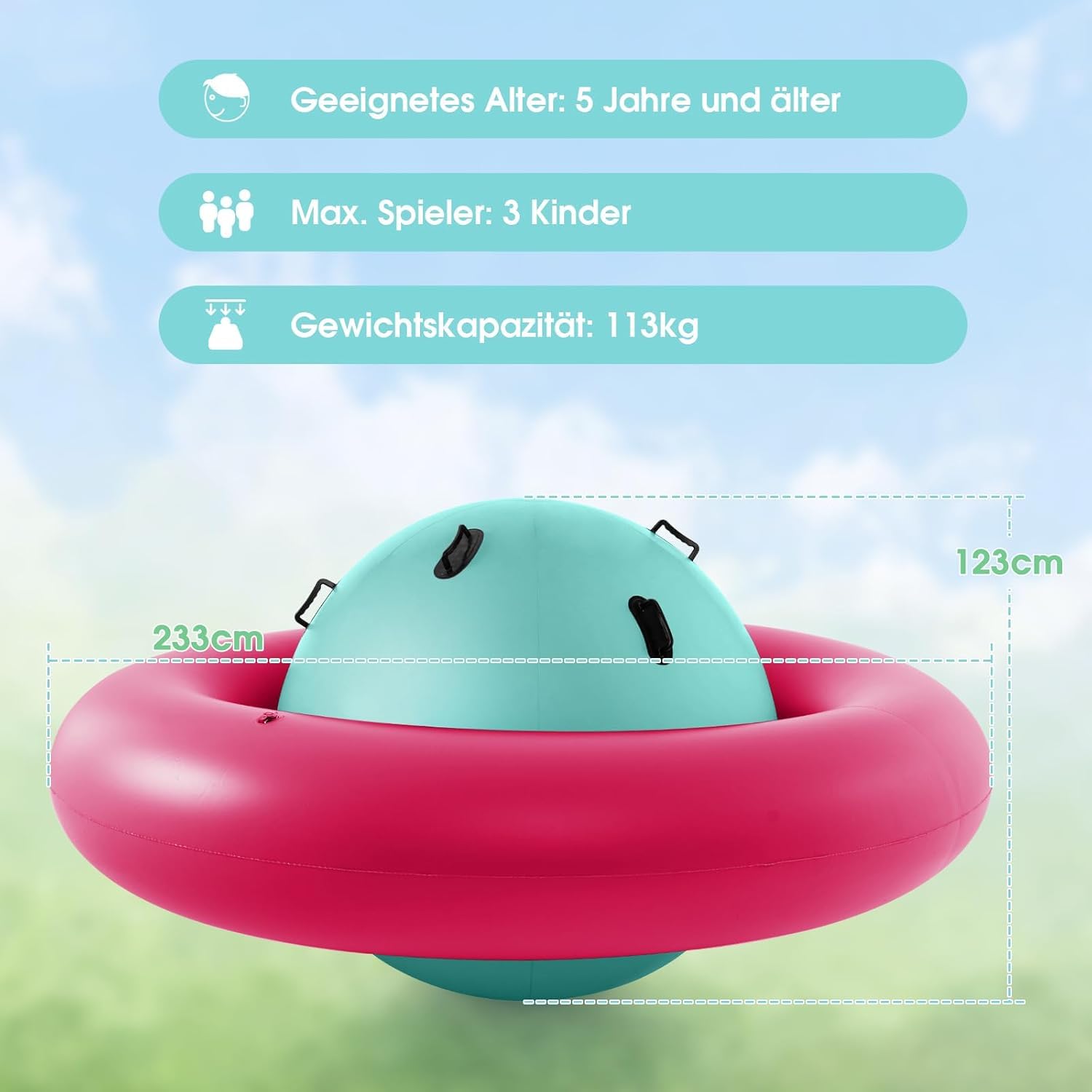 FANTASK Altalena gonfiabile a cupola per bambini, 223 cm, con 6 manici integrati (rosa + verde)