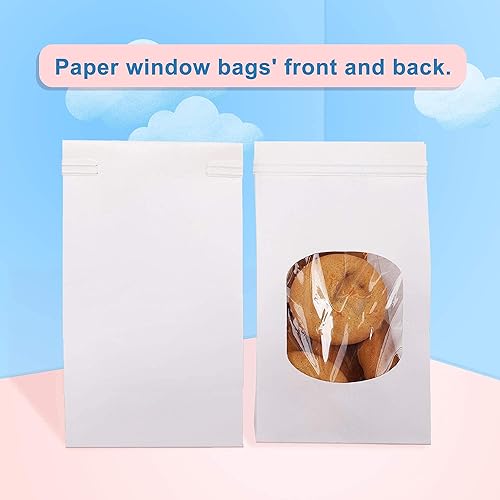 Miniatura 5 de BagDream Bolsas de panadería con ventana, 50 bolsas de papel kraft de 3.54 x 2.36 x 6.7 pulgadas, bolsas de bloqueo de estaño, bolsas blancas para