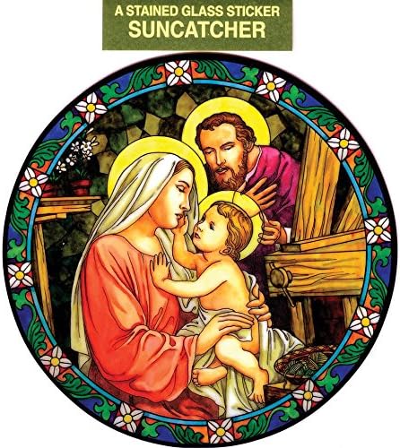 APMRUMGOHoly Family Window Decal, Reusable Vinyl Suncatcher, Stained Glass Design