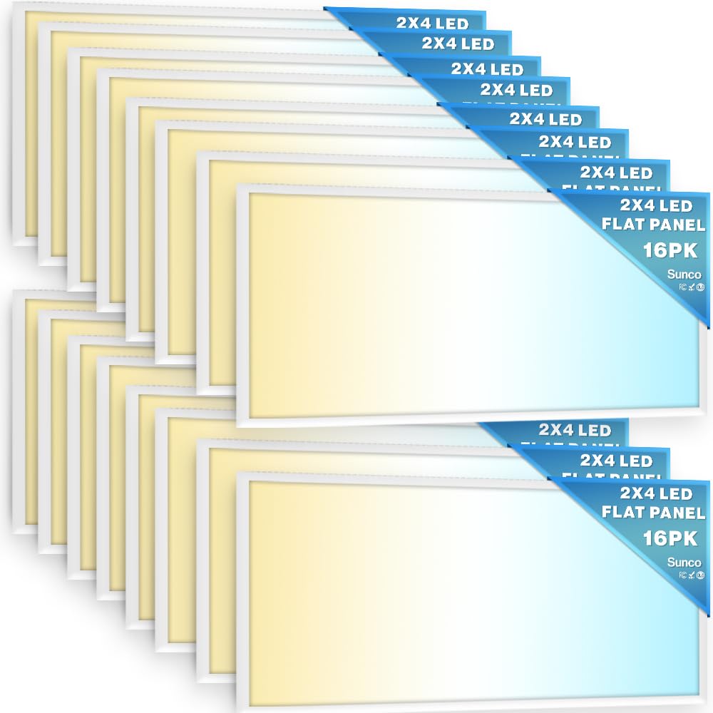 Sunco Lighting 16 Pack 2x4 LED Flat Panel Light Fixture Selectable CCT 4000K/5000K/6000K Drop Ceiling Office Lights 50W Dimmable 0-10V, 5500 LM, Flat Backlit Fixture, Dustproof - ETL, DLC