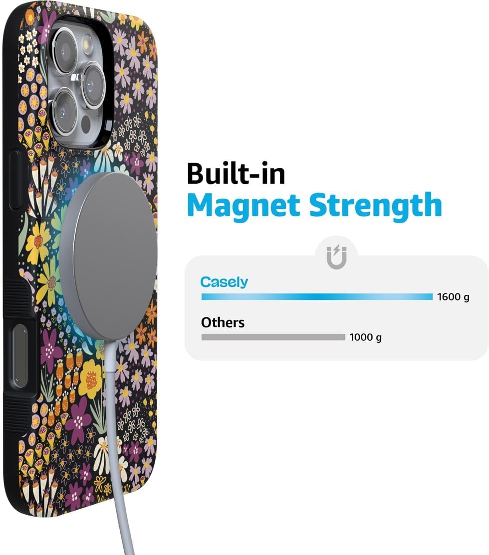 Casely iPhone 16 Pro Case | Falling for You | Plum Floral | Bold Protective Design | MagSafe Compatible Design