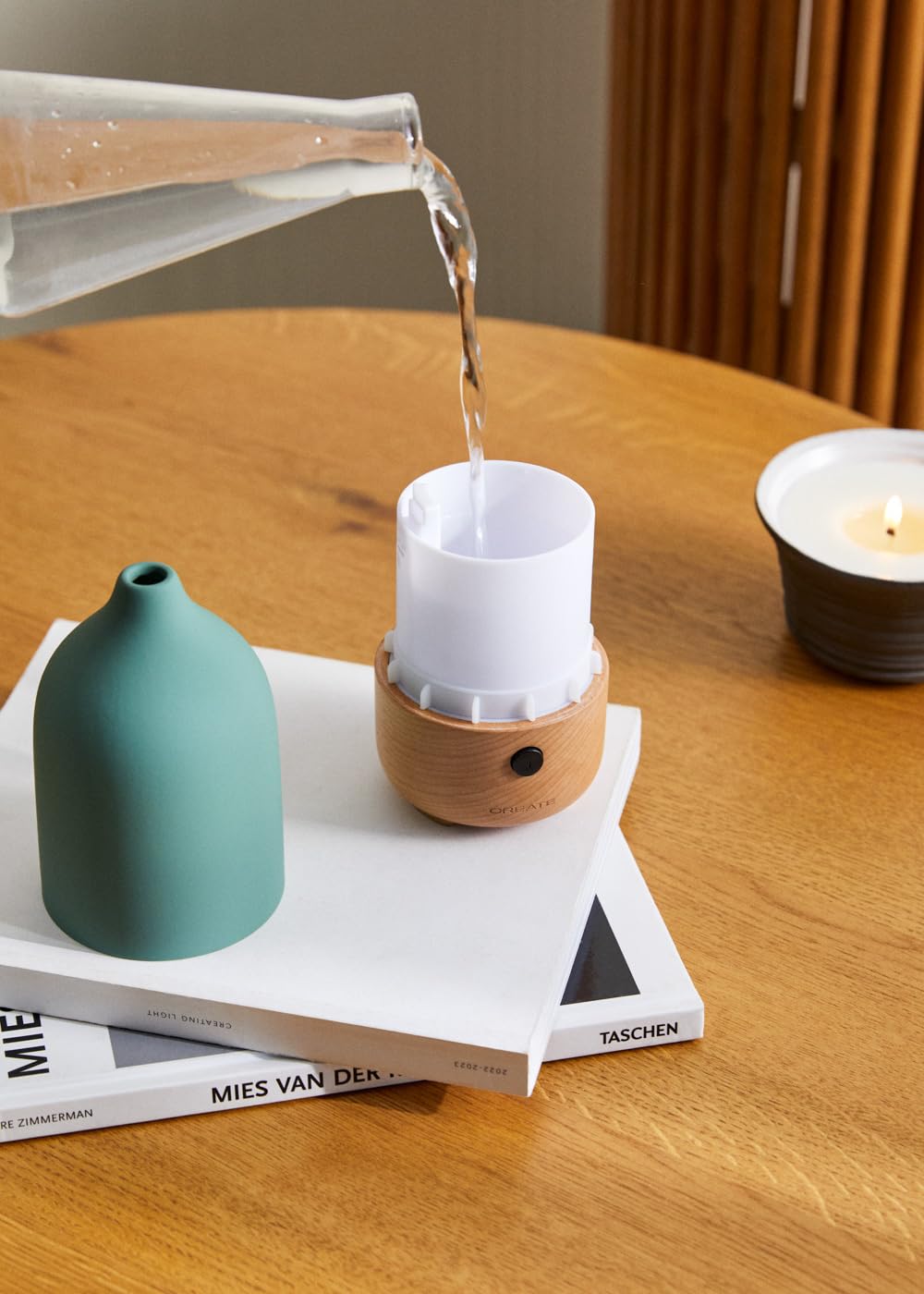 CREATE/AROMA CERAMIC/Diffuseur d'arômes et mini humidificateur avec lumière vert sauge/Réservoir 100 ml, pièces jusqu'à 20-35 m², 7 couleurs de lumières LED, fonction aromathérapie, 5 W