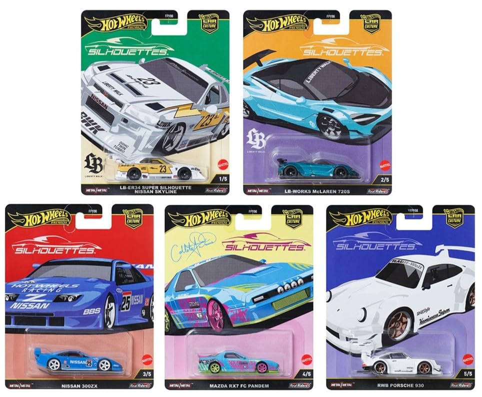 1:64 Diecast Model Car Compatible with Hot Wheels Car Culture 2025 "Silhouettes G Case Set of 5 Cars, FPY86-961G