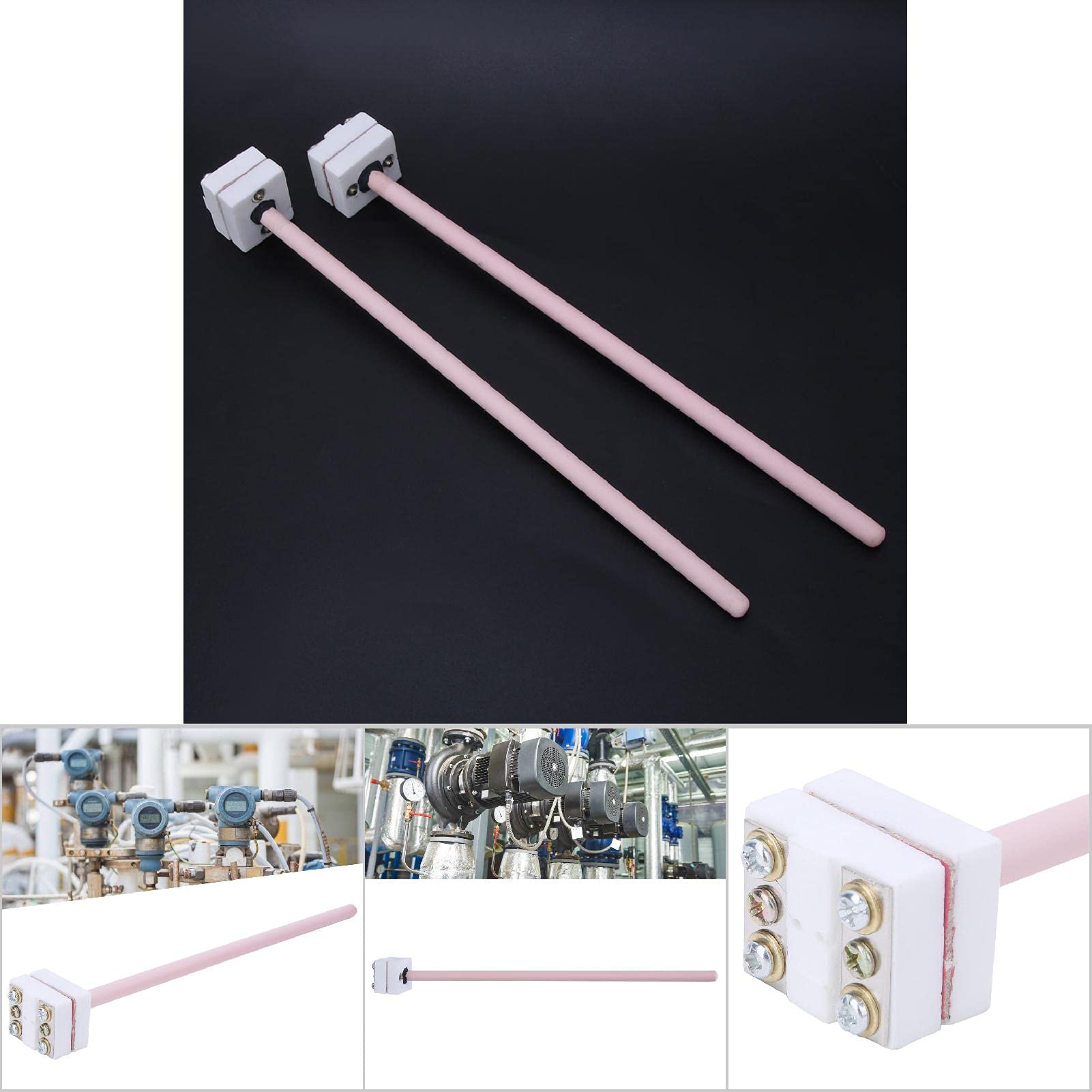 2 Stück Thermoelement-Sensor-Sondenköpfe S Typ Platin Rhodium Korund Schutzrohr (L=300mm)