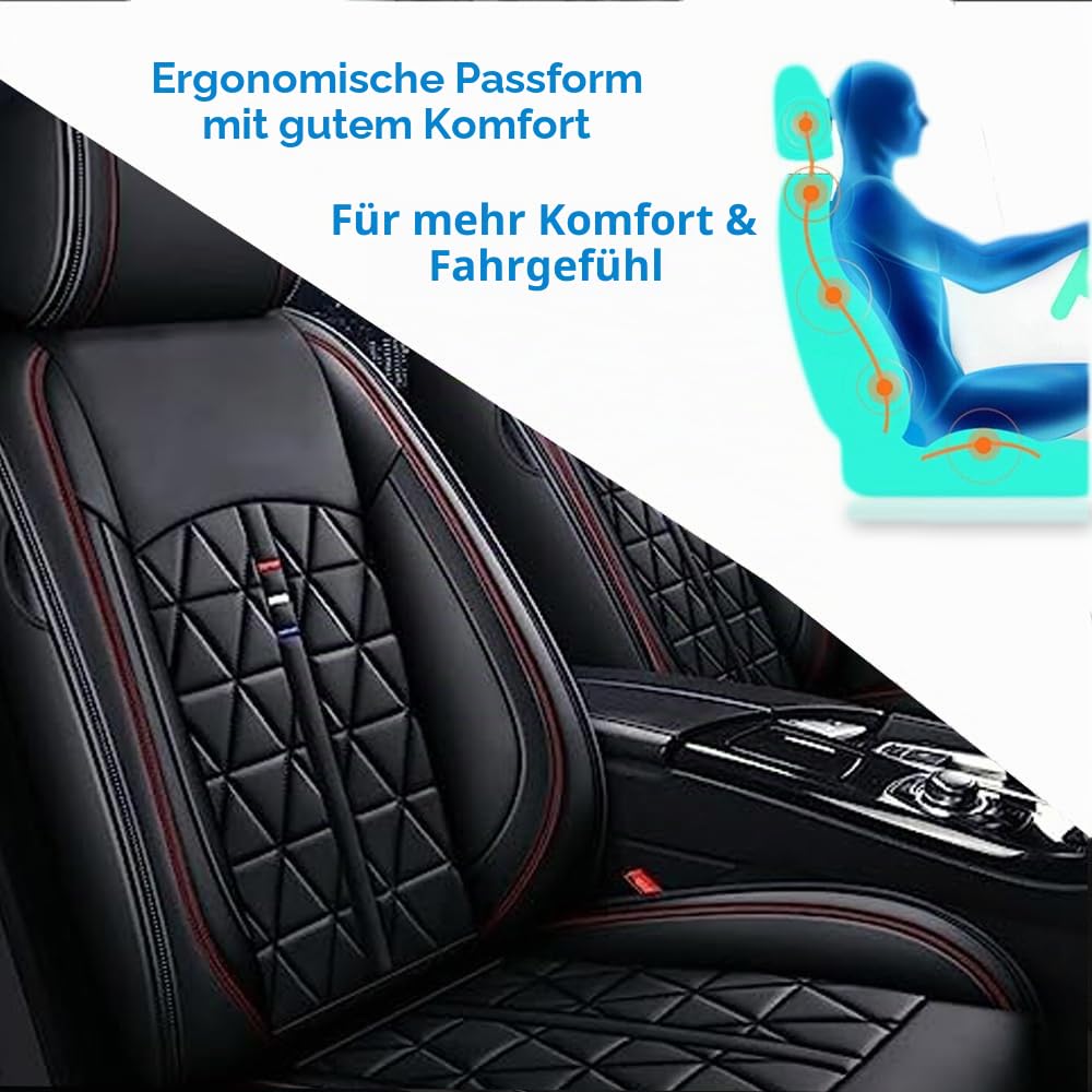 Schwarzer Autositzbezug, modischer Stil, Kunstledermaterial, verschleißfest und atmungsaktiv, leicht zu reinigen, umweltfreundlich und geruchsneutral, Zweiteiliger Autobezug für Renault