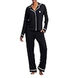 Womens Pajama Set Long Sleeve Button Up Top and Pajama Pants