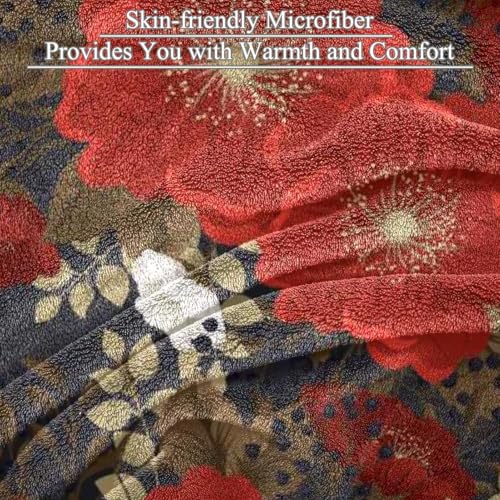 Couverture polaire fleur rouge en microfibre douce et chaude pour canapé 150x100cm - 3