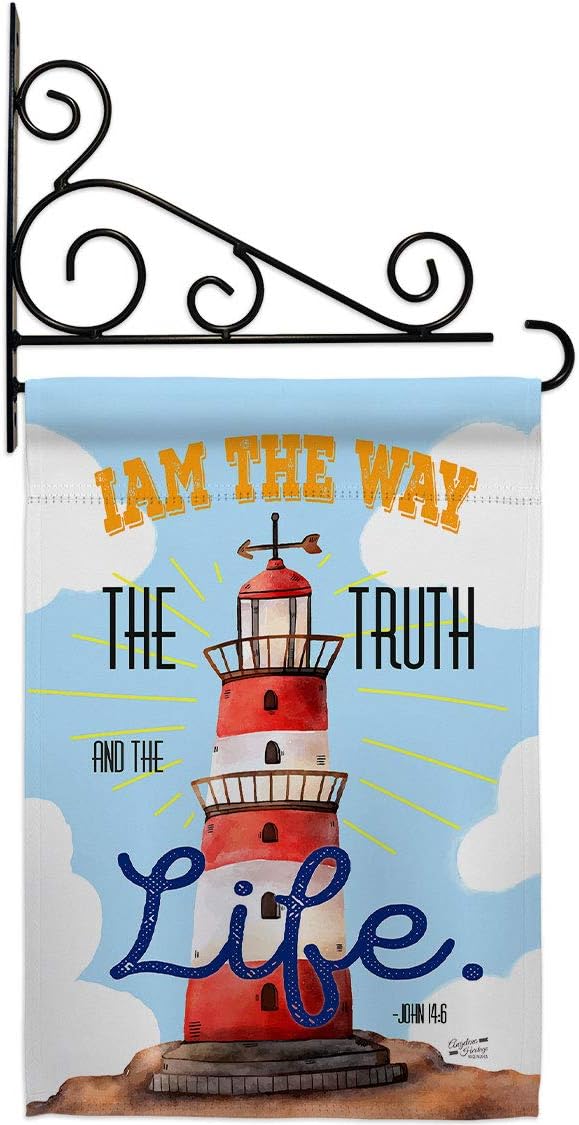 I Am The Way Garden Flag Set Wall Holder Religious Bible Verses Bless Faith Thank Hope Pray Christian Religion Small Decorative Gift Yard House Banner Made In USA 13 X 18.5