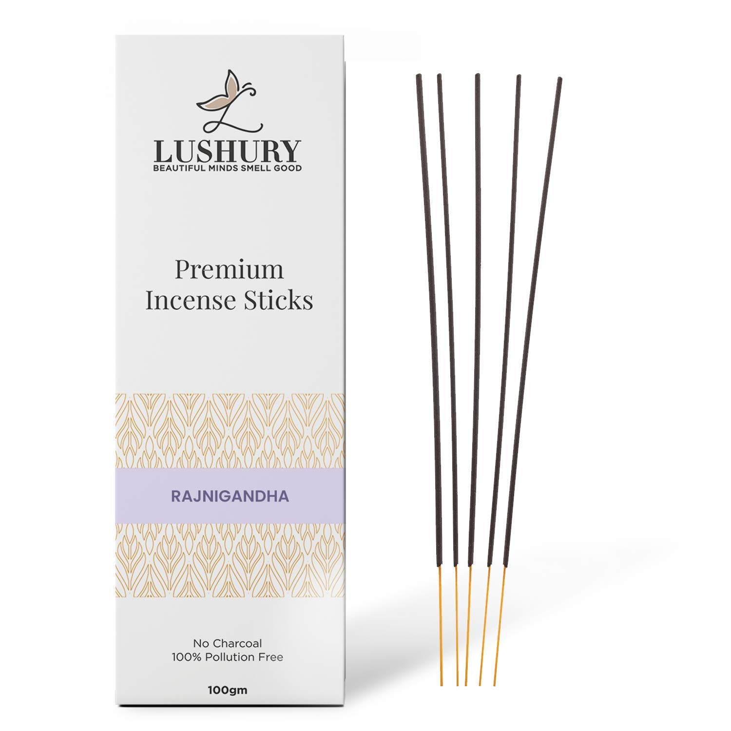 Lushury Pure Aroma Incense Sticks/Agarbatti Premium Rajanigandha Flavour | 100% Natural | No Charcoal | Low Smoke (100GM * 5 Packs-300Sticks)