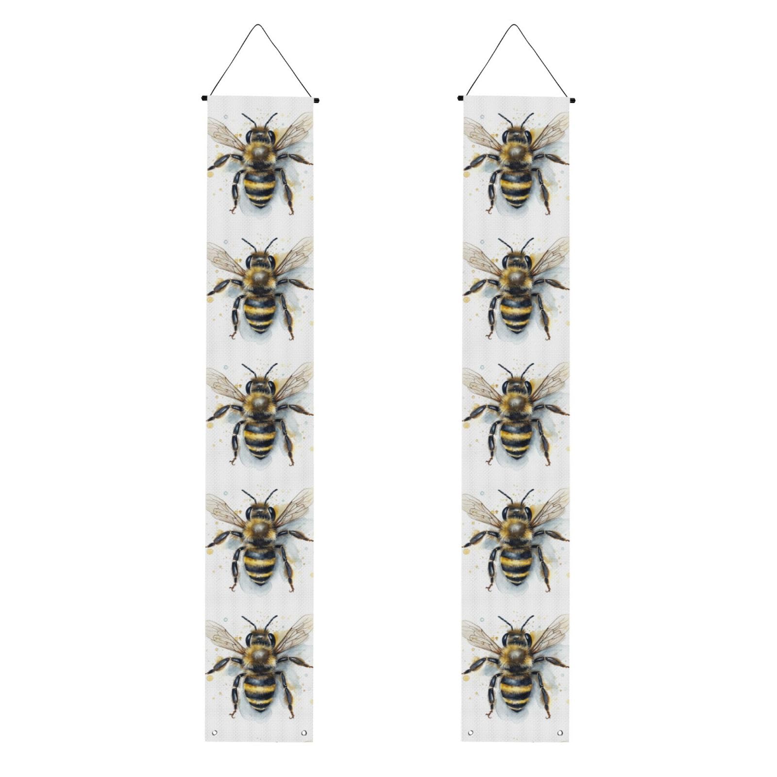 Watercolor Bee Porch Banner 2PCS, Summer Hanging Flag Party Porch Sign Front Door Hanging Decorations for Indoor Outdoor Holiday Yard Decor Wall Backdrop 71 x 12 Inch