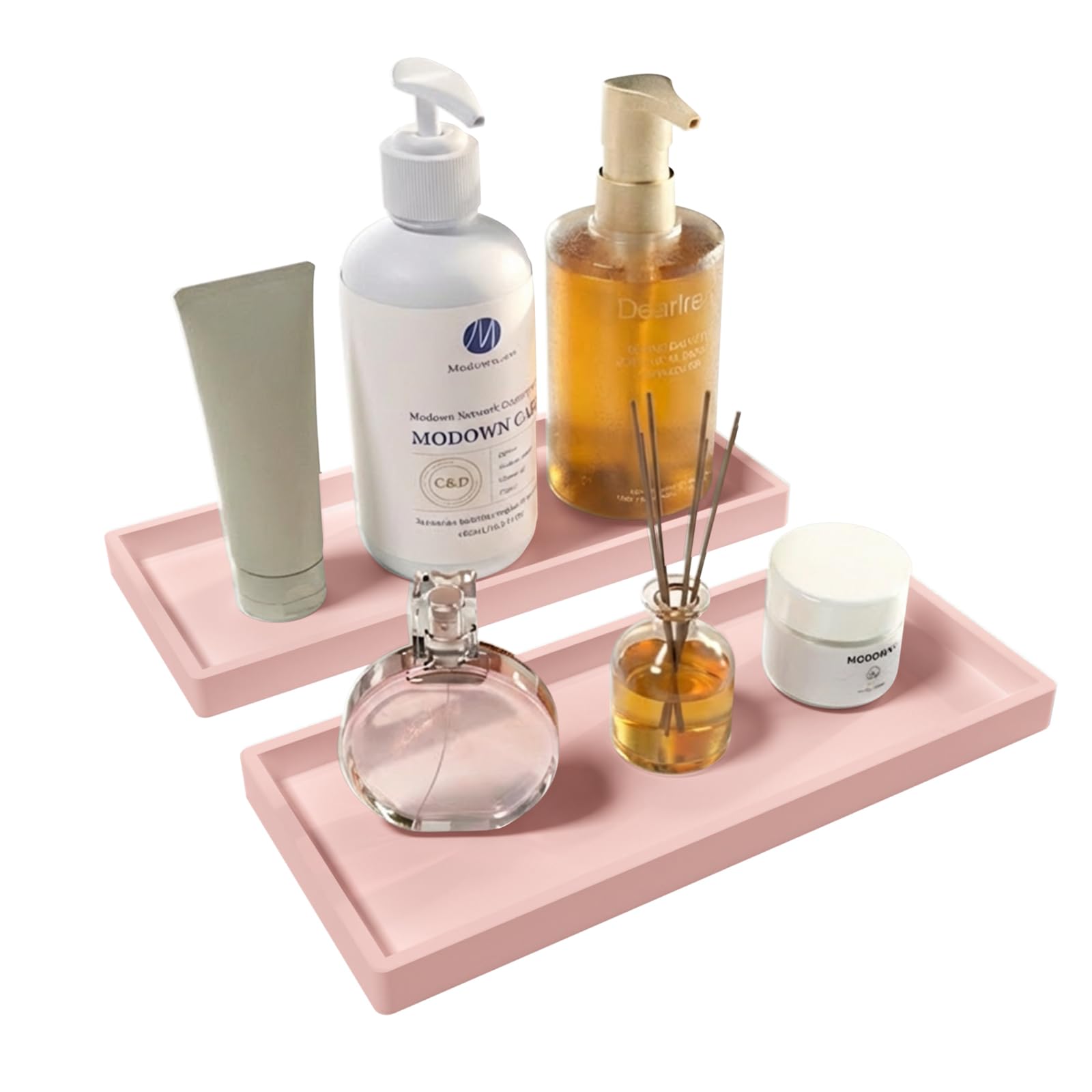 2Pcs Countertop and Vanity Tray, 11.8 x 4.9'' countertop decorative silicone furniture decorative tray, Kitchen Sink Organizer for Scrubber, Lotion Bottles, Perfume, Jewelry, Candle(Pink)