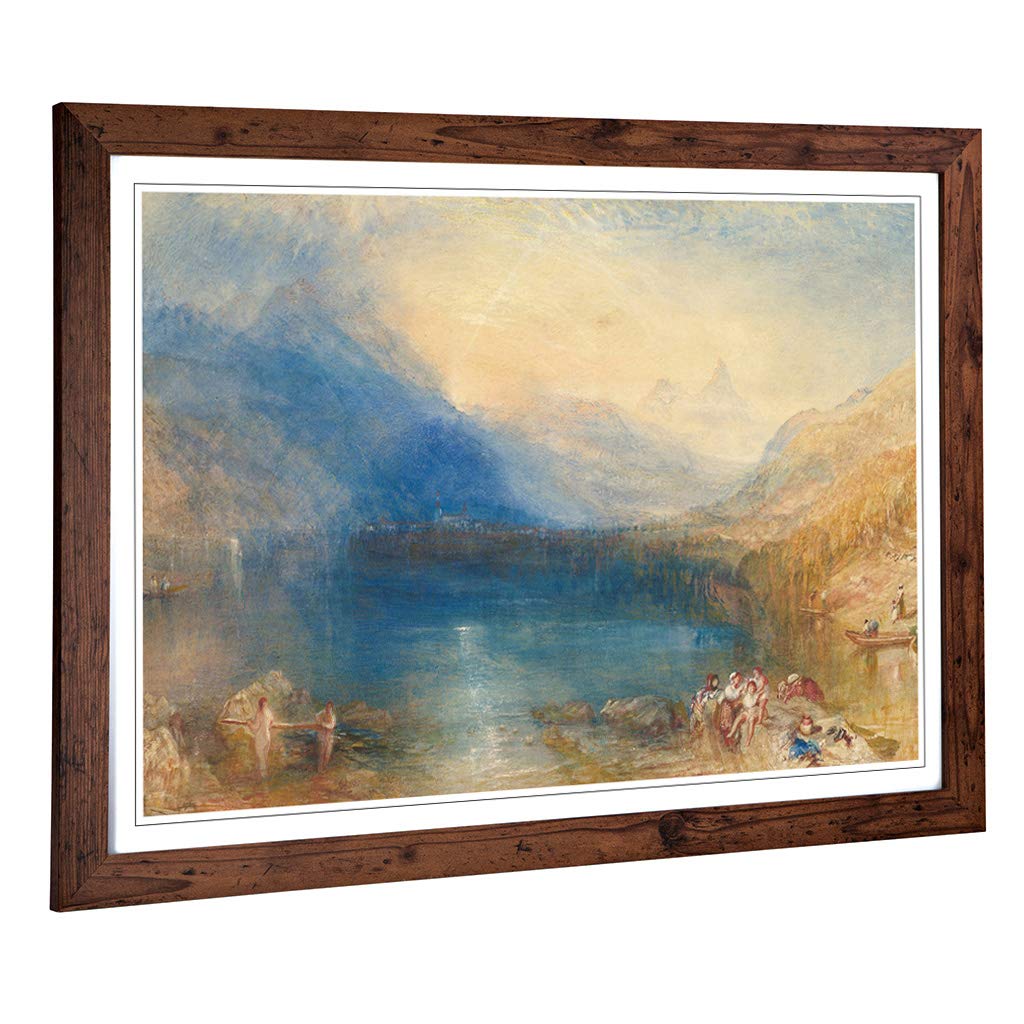 Big Box Art Framed Print of J.M.W (Joseph Mallord William Turner) Lake of Zug Design | Wall Art Picture| Home Decor for Living Room, Bedroom, Office, Walnut, A2 / 24.5x18 Inch / 62x45cm