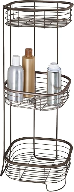 mDesign Shower Corner Shelf - Practical Corner Shower Caddy for Shampoo, Shower Gel, Towels etc. - Freestanding Shower Caddy with 3 Levels of Stainless Steel - Bronze
