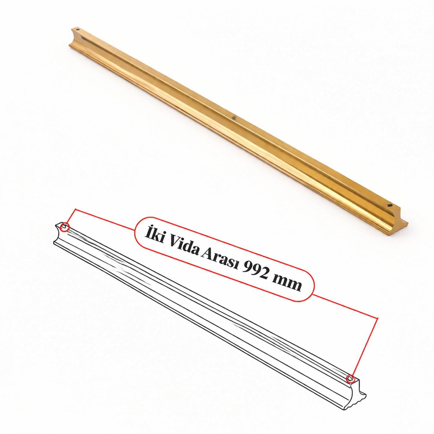 Foça Altın Çekmece Dolap Kulpu 992 mm Uzun Modern Tasarım Metal Kulp Mutfak Banyo Mobilya Kulbu