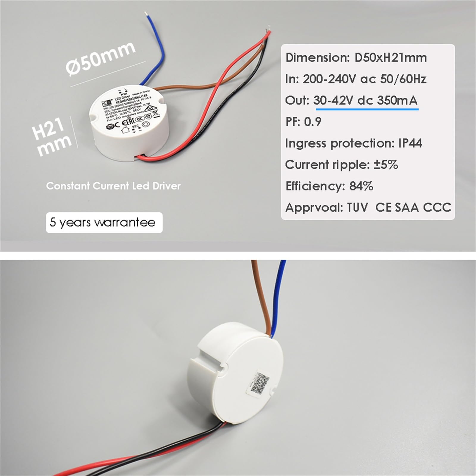 Trasformatore LED rotondo dimmerabile 10W 12W Trasformatore Trailing Edge Dimming Driver lampada a sospensione Convertitore 350mA 15W for plafoniera 30-42V AC200-240V(30-42V 300mA)