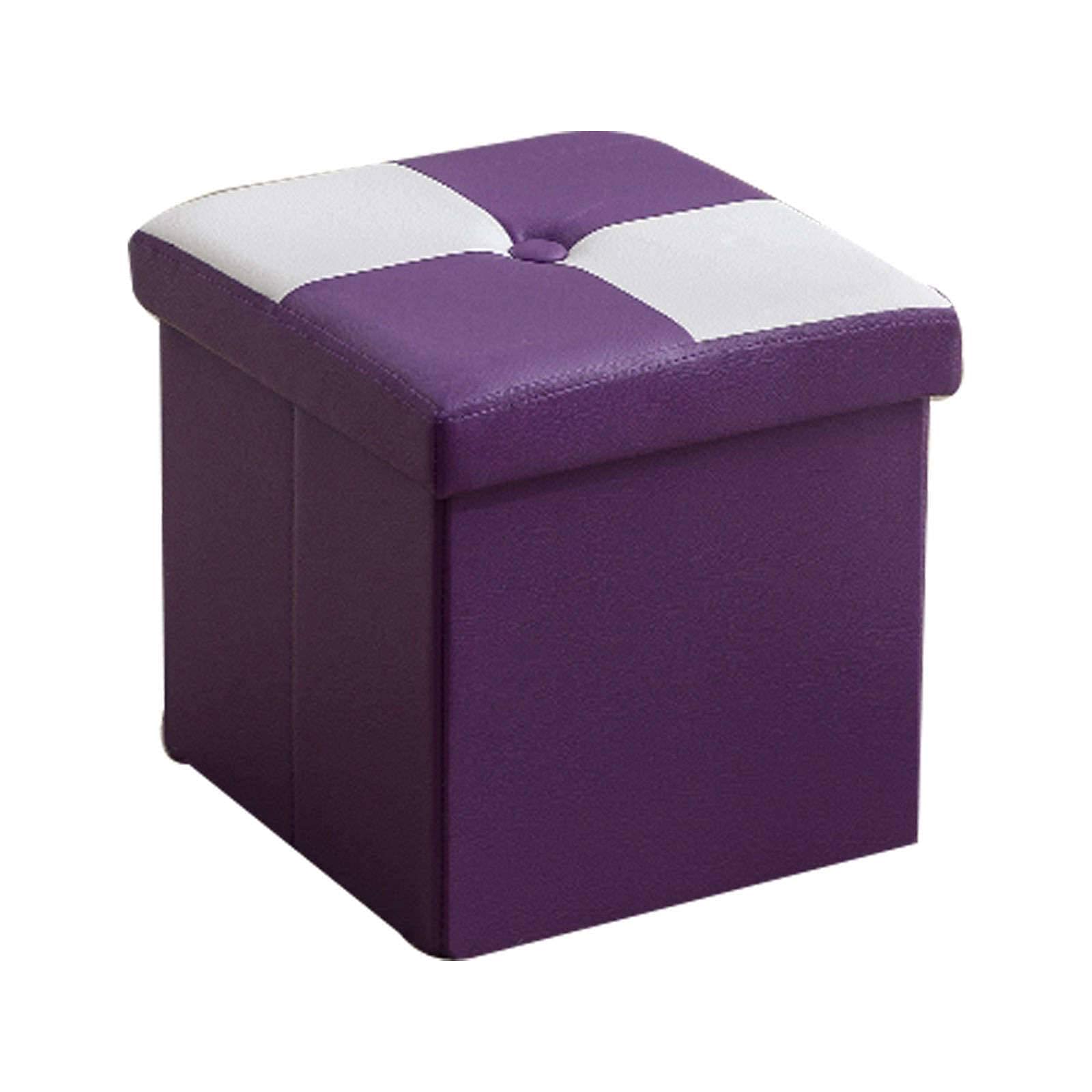 Pouf pliant violet 31cm en simili cuir avec boîte de rangement intégrée