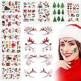 Paquete de adornos navideños: recibirás 4 pares de pegatinas para delineador de ojos (en la misma hoja trasera transparente) y 10 hojas de tatuajes navideños temporales; Cada pegatina de tatuaje tiene varios diseños pequeños, como Papá Noel, alce, árbol de Navidad y más looks; Esto puede proporcionar un ambiente alegre para una noche de fiesta de Navidad inolvidable