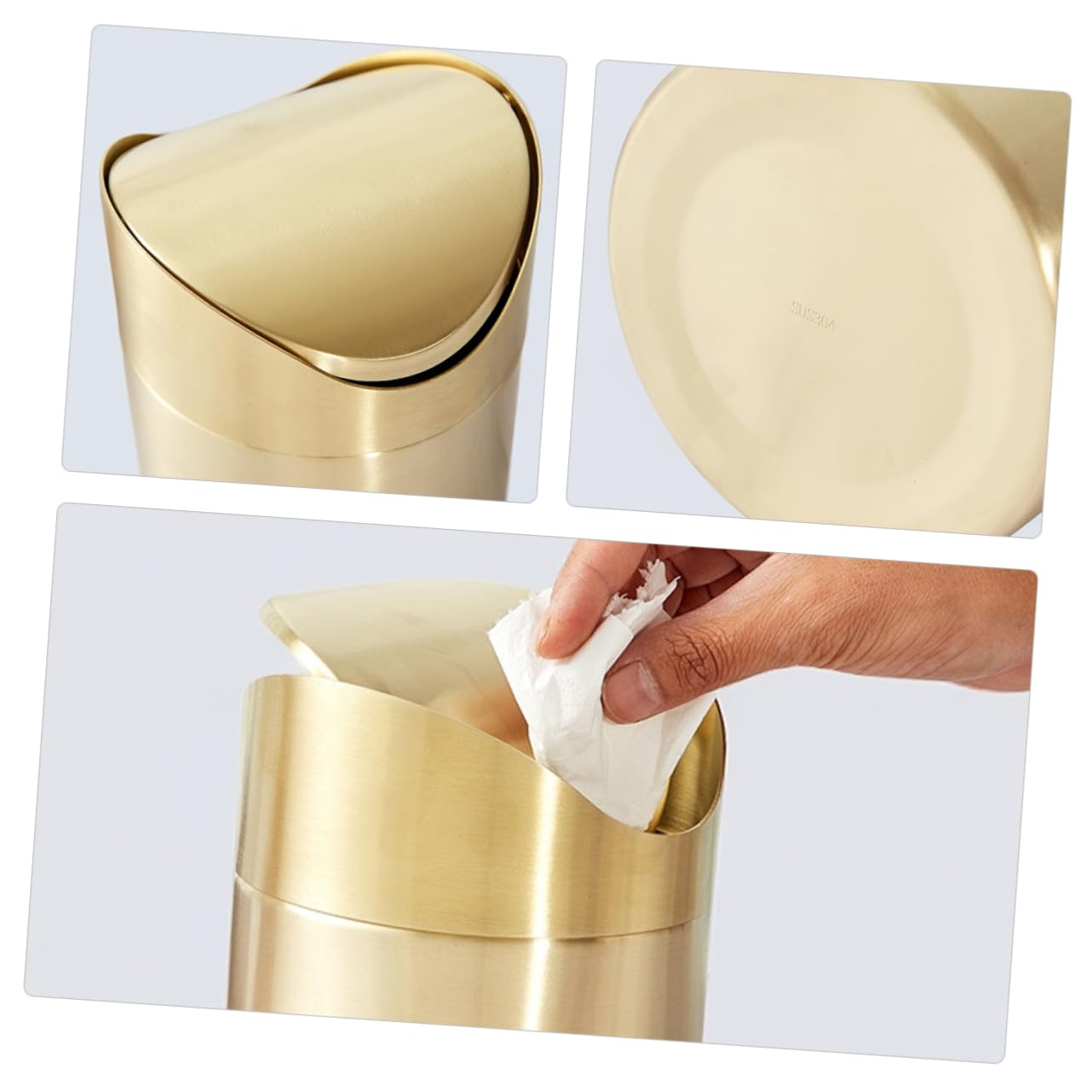 Cabilock Poubelle de Comptoir en Acier Inoxydable Doré, Mini Format Élégant