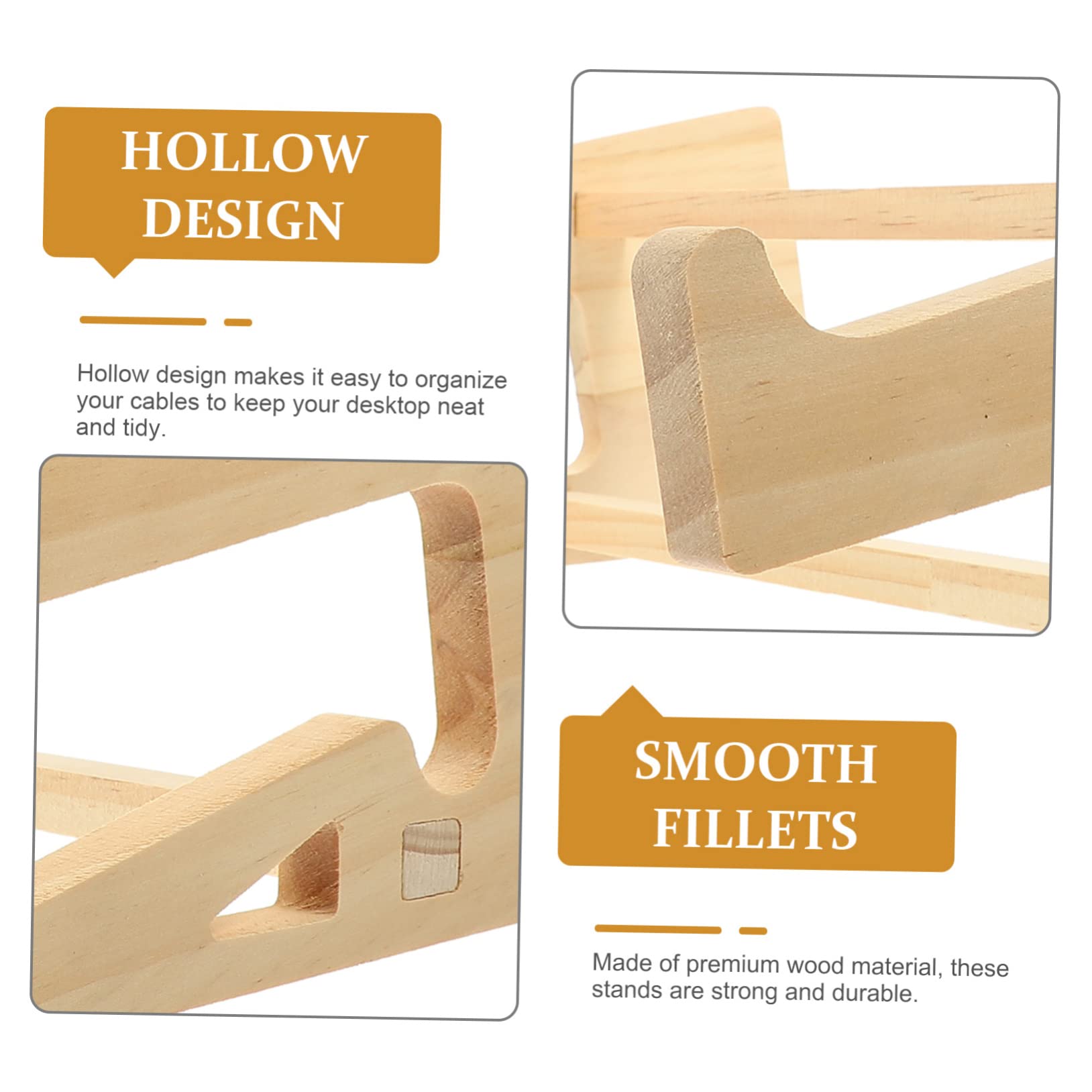 4 Pezzi Supporto per Laptop in Legno Massello Rialzato Ergonomico per Scrivania Stand Portatile Antiscivolo per Notebook e Tastiera Design Salvaspazio per e Casa