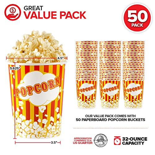 image for Stock Your Home 32 Oz Popcorn Buckets, Disposable Popcorn Containers (