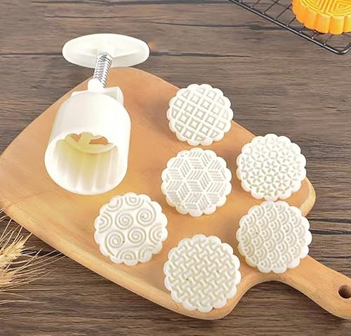 Stampo per torta della luna Festival, Stampo for biscotti Mooncake con bombe da bagno in plastica ABS, motivo a fiori bianchi, animali dello zodiaco, confezione da 50 g, 1 set(Classical Patterns)