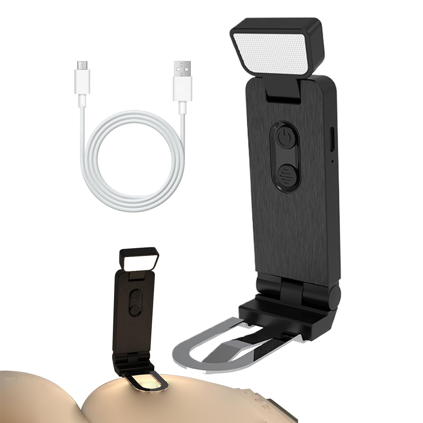 Fangfhai Luz de libro con clip, luz de libro recargable con clip en temporizador de 45 minutos, lámpara de escritorio portátil con 6 niveles de brillo para mesita de noche, mesa de manualidades