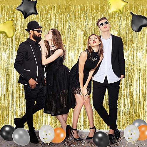 Image of 3Pcs Gold Metallic Tinsel Foil Fringe Curtains,3.28ft x 6.56ft Gold Photo Booth Backdrop Streamer Curtain,Photo Booth Props,Ideal Bachelorette Party Supplies, Birthday, Christmas,New Year Decorations