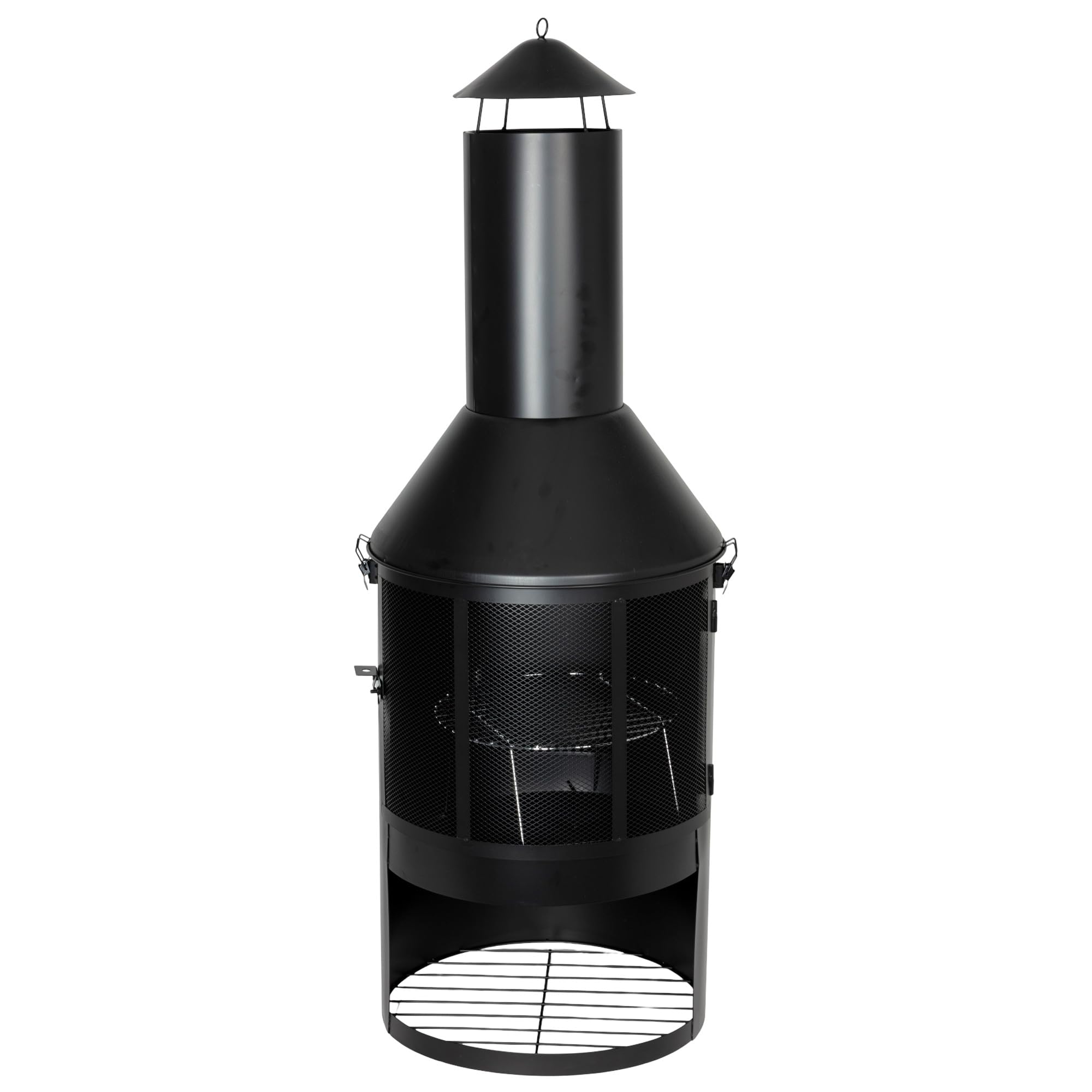 Gartenkamin 134 cm Feuerstelle Terrassenkamin Grill Holzkohle Feuerkorb | BURI Holzlager pulverbeschichtet mit Grillrost und Gabel für Terrassenofen, Gartenfeuer und praktische Outdoor-Nutzung