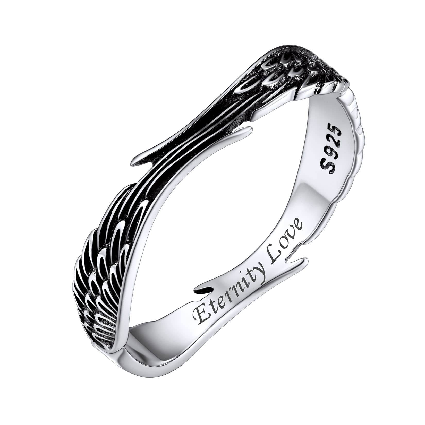 925 Sterling Silver Angel Wings Band Rings for Women Men Personalized Custom with Gift Packaging