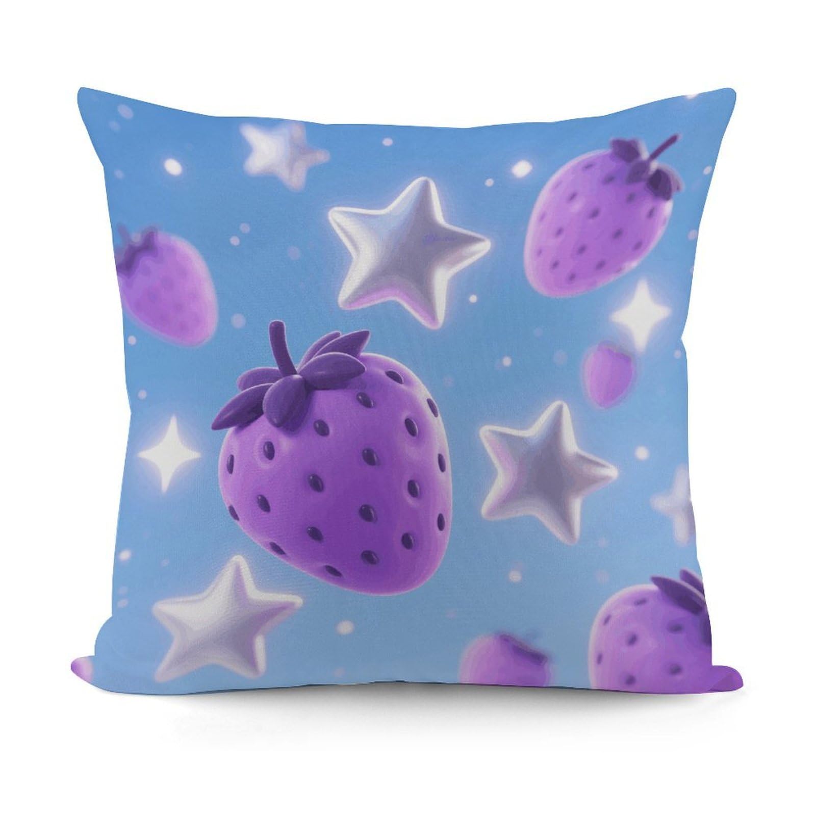 VstaDank Stars and Purple Strawberries Throw Pillow Covers Fade-Resistant Removable Pillowcase Square Cushion Case Cozy Pillow Case Breathable Pillow Protector Soft Pillow Shams 18"x18"