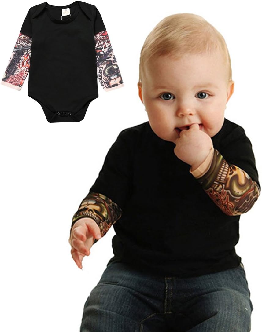 PAUBOLIFake Tattoo Sleeve Shirt Bodysuit for Baby Boy Girls 3-24 Months