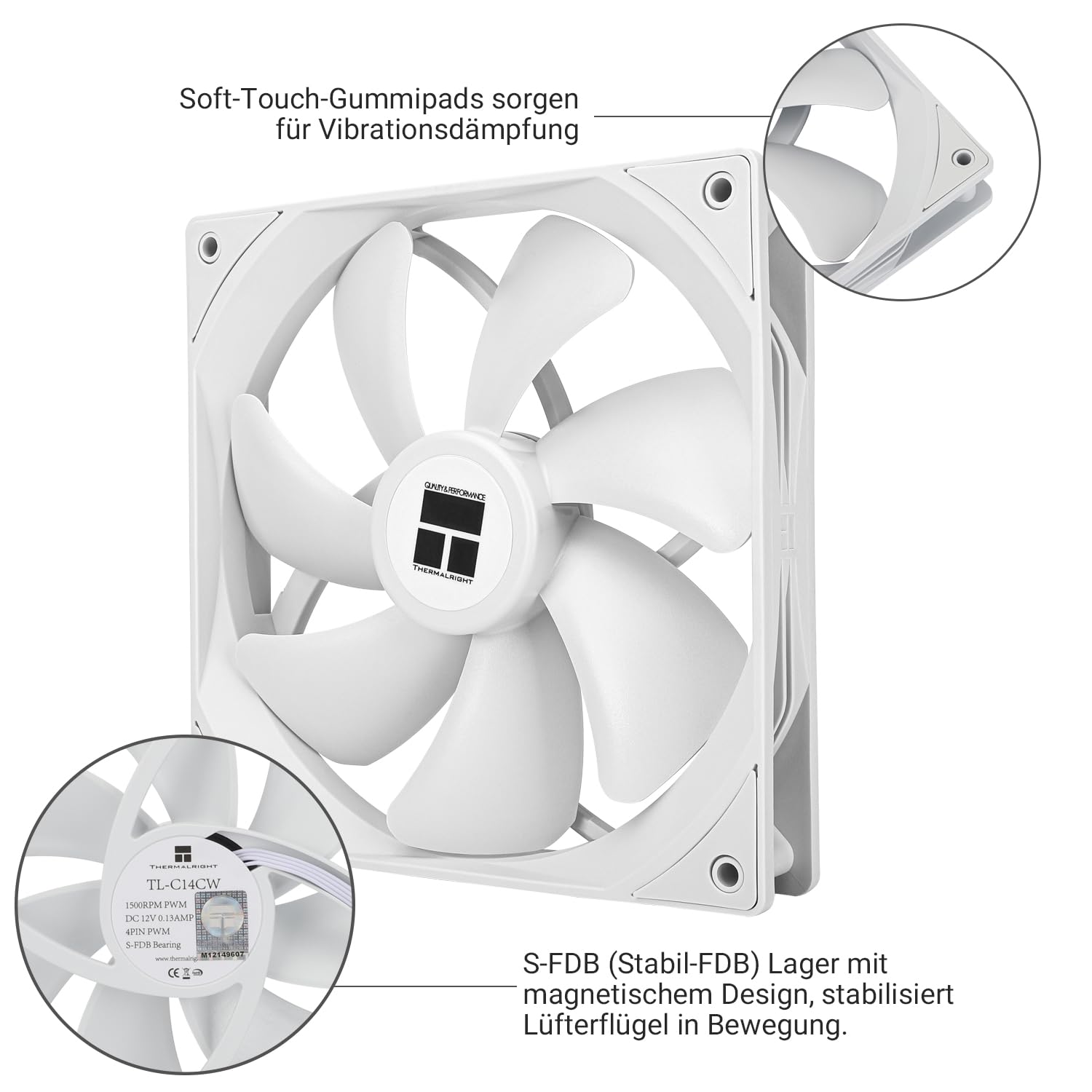 TR TL-C14CW-S Ventola Raffreddamento 14cm PWM: Silenziosa, ARGB, 1500RPM, Per Case E CPU, Bianca - 3
