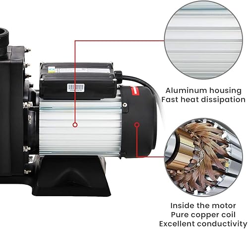 Miniatura 8 de Anbull Bomba de piscina de 2.5 HP, bomba de piscina de 1850 W ensobre el suelo con cable eléctrico de 59.05 pulgadas, alta eficiencia y bajo ruido,