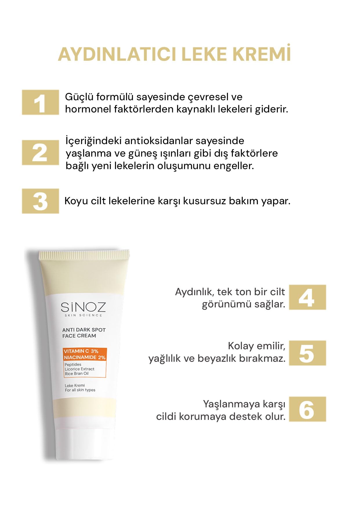 Sinoz Leke Kremi (VİTAMİN C 3% NİACİNAMİDE 2%) 40 ml