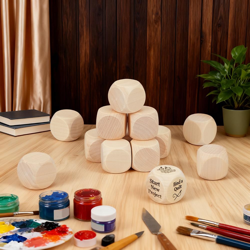 BENECREAT 40 Dadi In Legno Grezzo da 3x3x3 cm, Piccoli Dadi a 6 Facce con Angoli Arrotondati per Dipingere, Disegnare, Impilare, Colorare e Giocare