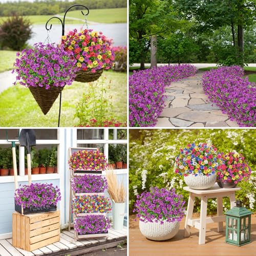 Image of Bassion 16 Bundles Artificial Flowers for Outdoors Fake Flowers, Purple