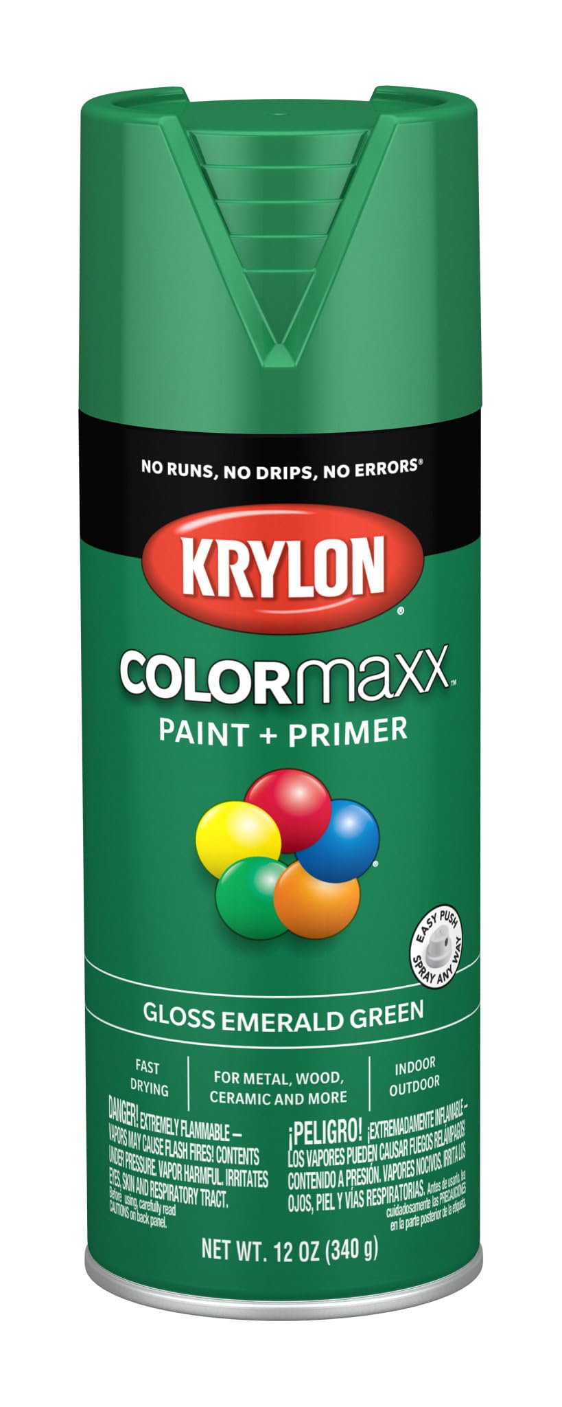 Krylon K05517007 COLORmaxx Spray Paint and Primer for Indoor/Outdoor Use, Gloss Emerald Green 12 Ounce (Pack of 1)