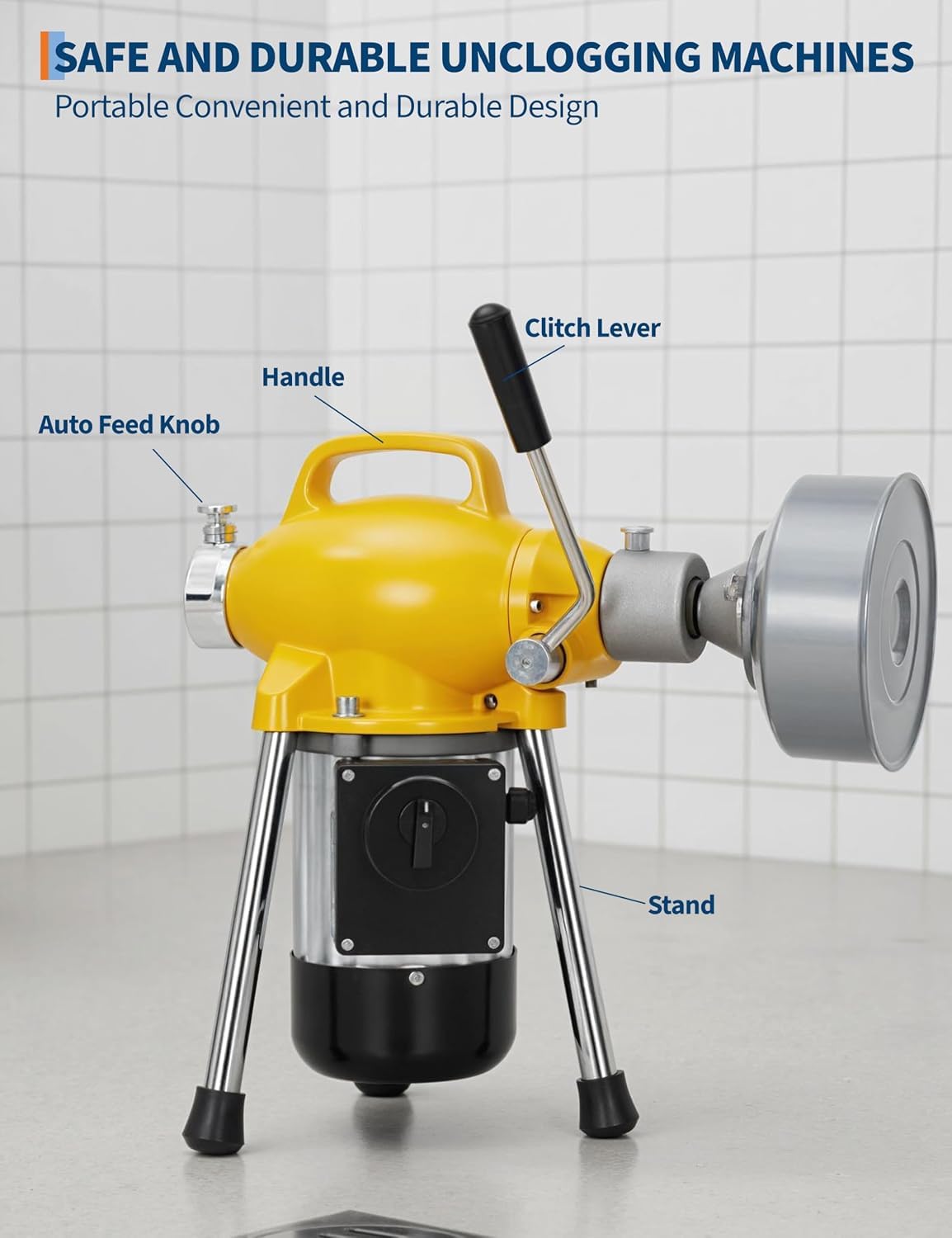 Desatascador eléctrico de 500 W y 400 rpm con alimentación automática, incluye cable de acero de 25 metros y juego de 8 cortadores.