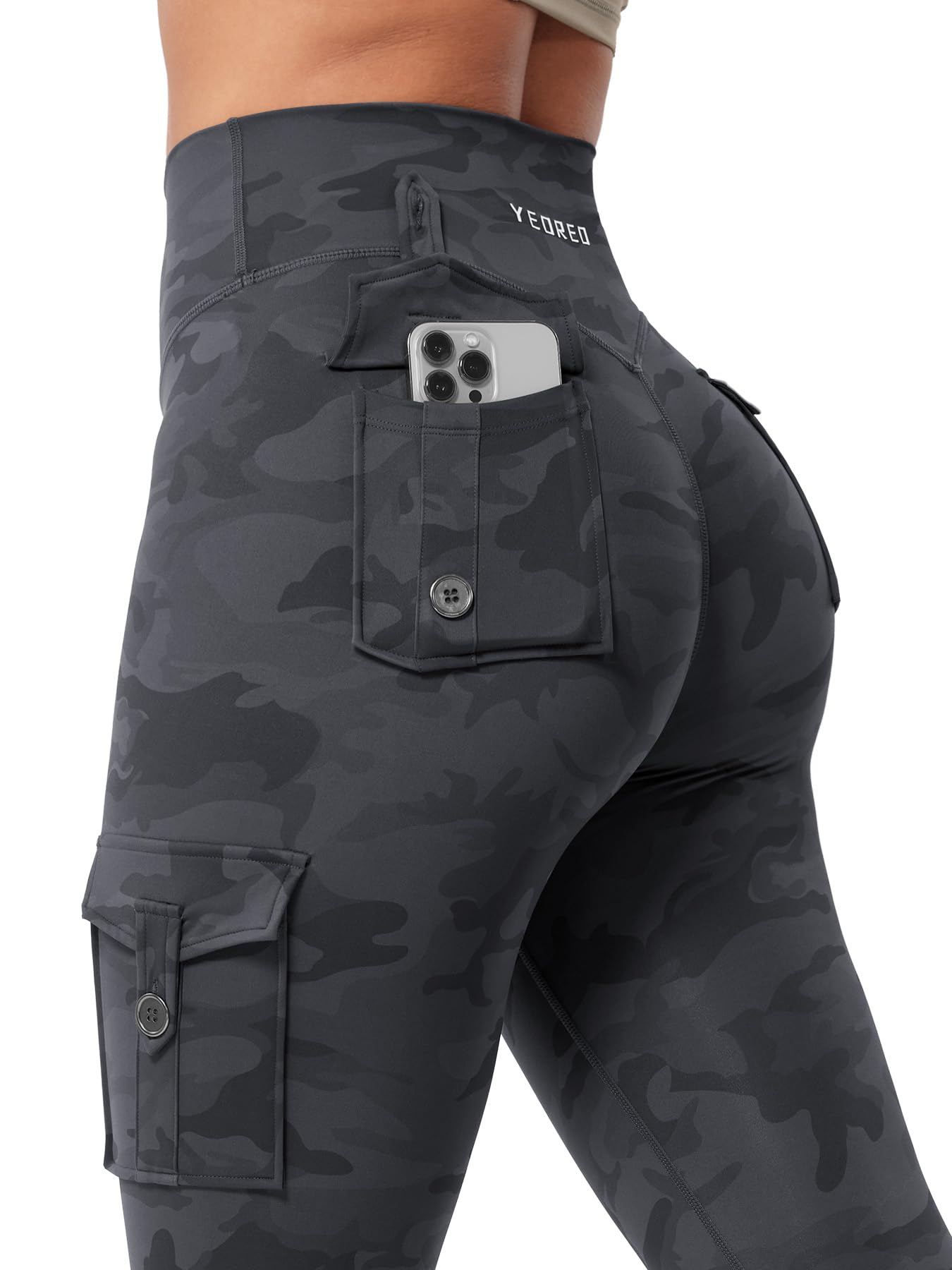 YEOREO CoreFlex Sport Leggings Damen Mit Taschen Invisible Scrunch Butt Gym Leggings High Waist Boom Booty Seamless Push Up Blickdicht Yoga Sport Leggings