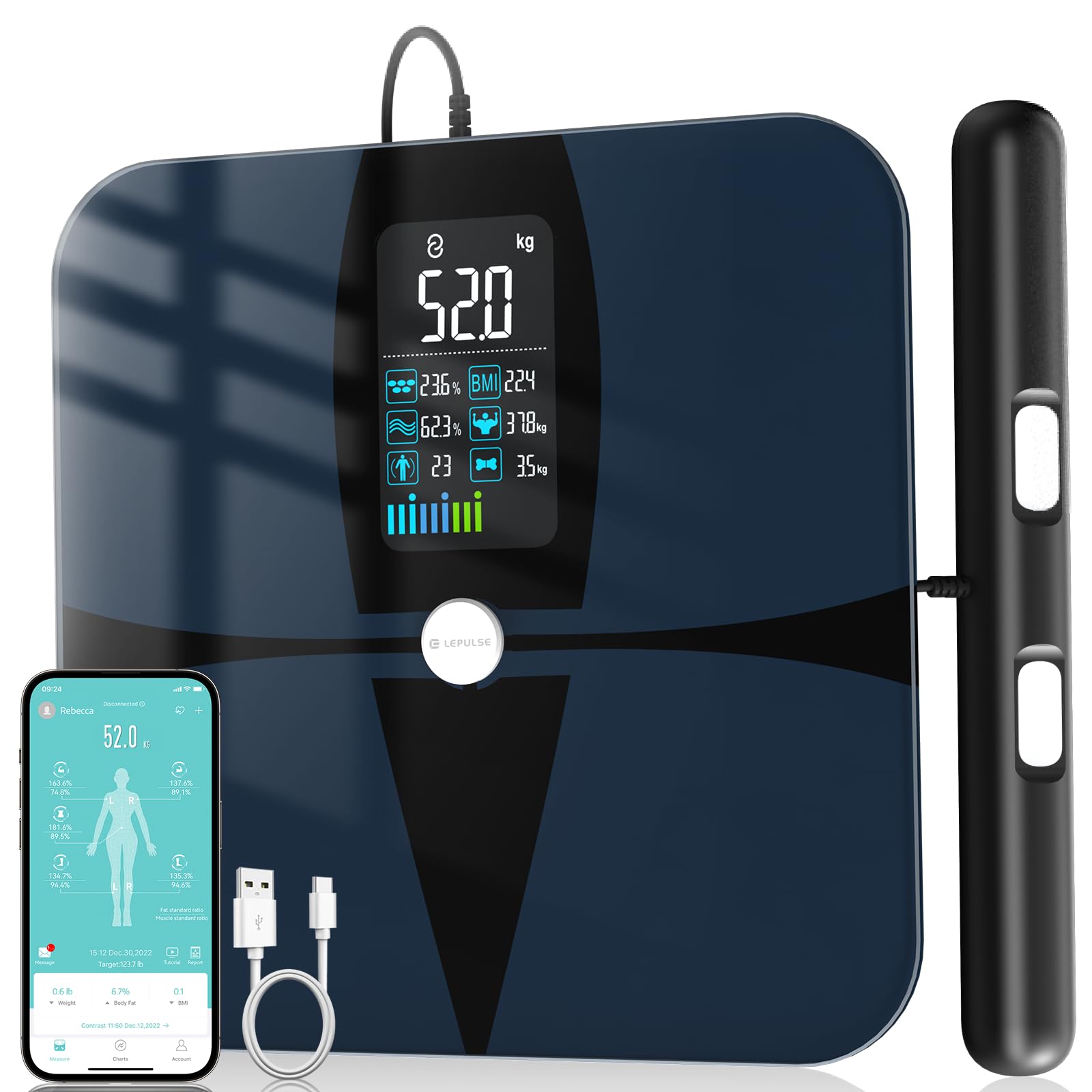 Bilancia con Analisi Segmentale di Grasso e Muscolo, Bilancia Pesapersone con Display Grande 8 in 1, Bilancia Impedenziometrica Professionale con 20 Metriche Corporee, Bilancia Smart con APP