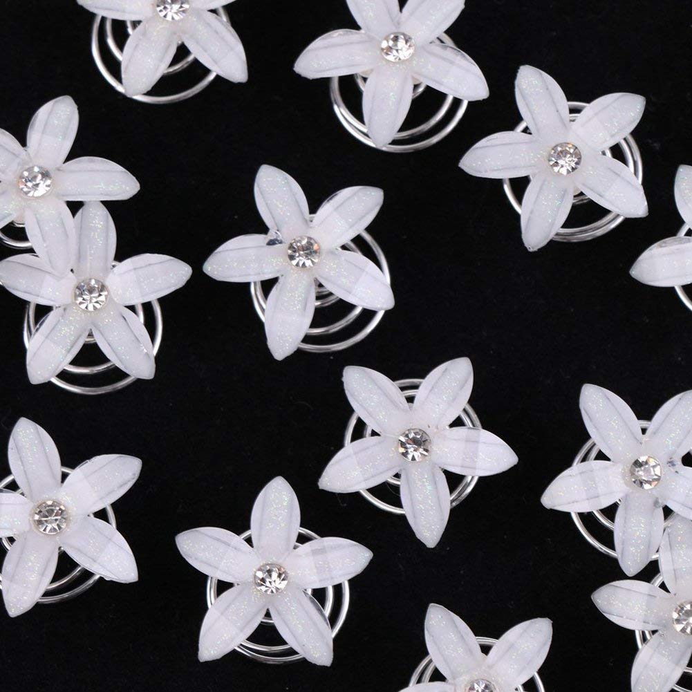 fast-shop 10 Pack Wedding Bridal White Flower Crystal Hair Pins Spiral Twist Hair Pins Durable and Practical