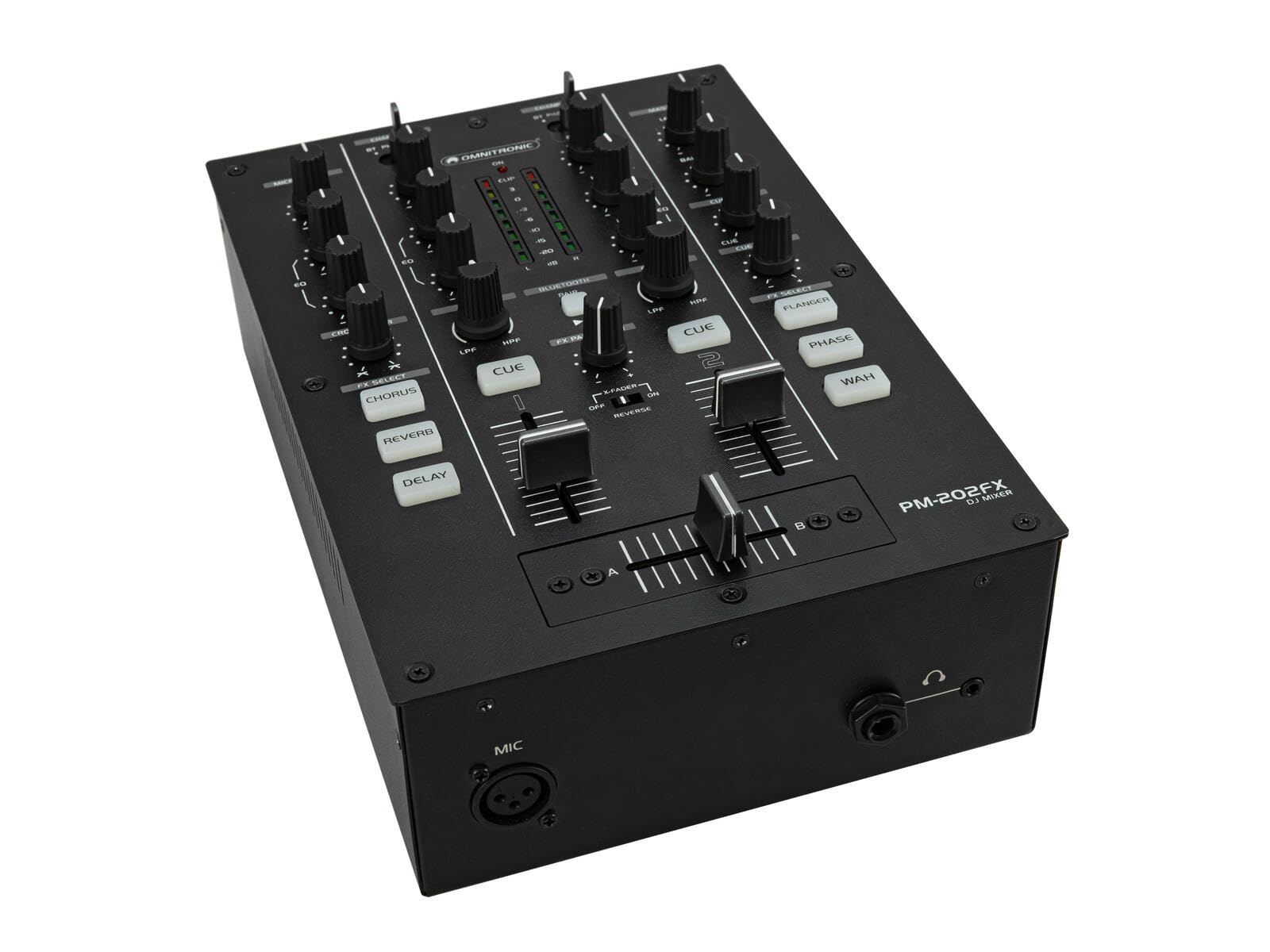 OMNITRONIC Mezclador DJ de 2 canales PM-202FX con filtro, FX y Bluetooth - Mezclador DJ con conectividad Bluetooth, filtro bipolar y 6 efectos de sonido