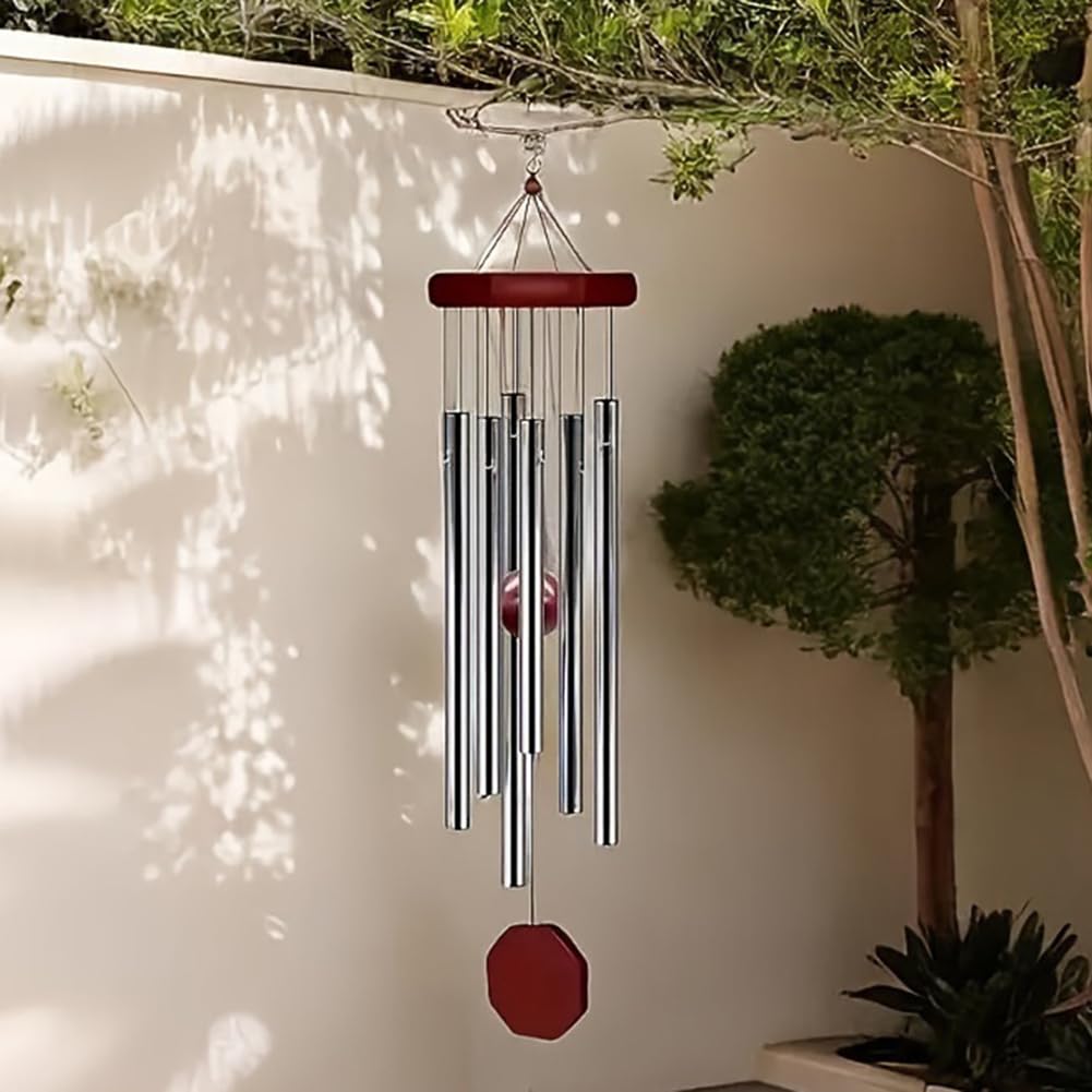 28-Calowy Dzwonek Wietrzny Do Użytku Na ZewnąTrz, Aluminiowy Dzwonek Z 6 Metalowymi Rurkami Do Dekoracji Na Zewnątrz, Na Patio, w Ogrodzie I Na Podwórku,Silver