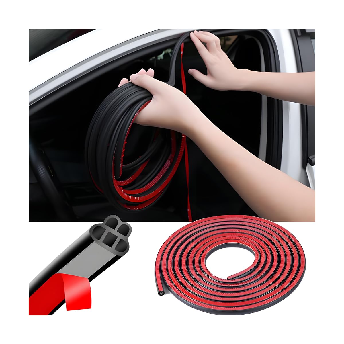 Mandark Car Door Seal Strip, Rubber Double Layer Vehicle Weather Stripping, 52.5ft 5 Holes Soundproof Self Adhesive Automotive Sealing Strip