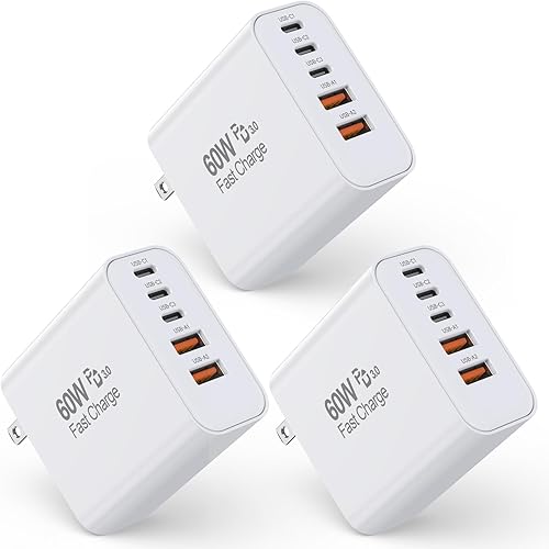 3 Pack Apple 17 Pro Max Charger Fast Charging,PD 60W 5 in 1 Multiport USB C Wall Charger Block Fast Charging, iPhone 16 Plug Cube Quick Charge for iPhone17 Air/16/16e/16 Pro/15Pro Max/14/13/12/11/iPad
