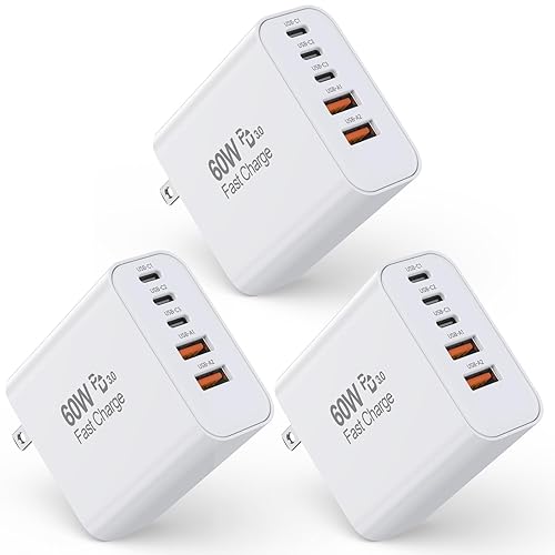 3 Pack Cargador Apple 17 Pro Max de Carga Rápida, Bloque de Carga de Pared USB C Multipuerto 60W PD 5 en 1 de Carga Rápida, Cubo de Enchufe de 16