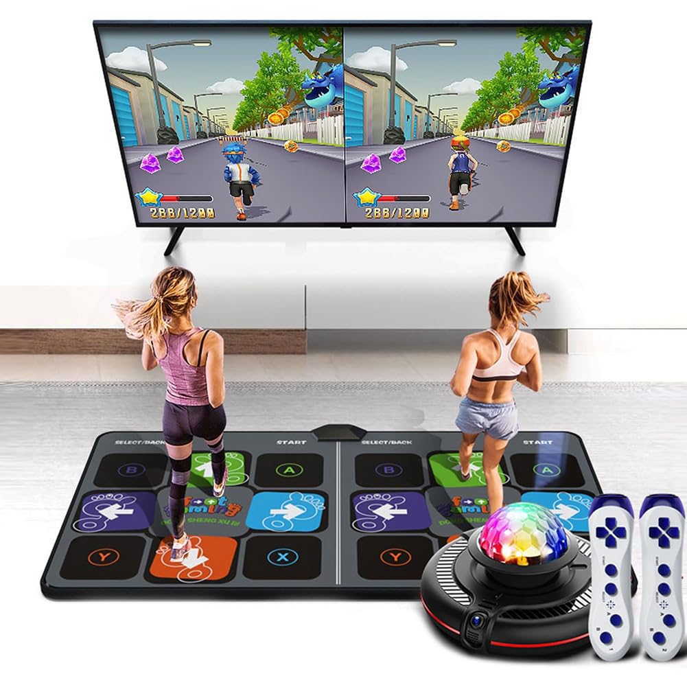 Tappetino da Ballo Doppio Wireless, Tappetino da Ballo Antiscivolo con Fotocamera HD, Luce Stroboscopica A 7 Colori, Tappetino da Gioco 3D Abbagliante per Fitness, Yoga, Giochi, Danza