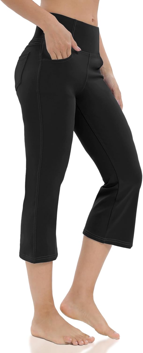 Women's Yoga Capri Pants High Waist Capri Leggings with Pockets Tummy Control Crop Pants Straight Leg 21" - Image 2