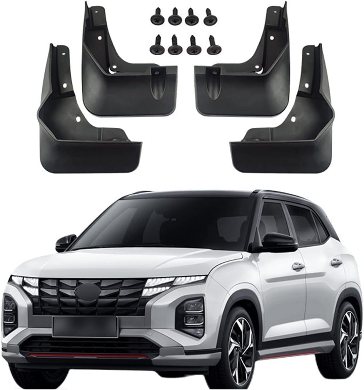 ZHMYDY 4 Pcs Car Mud Flaps for Hyundai Creta 2021, Mudflaps Strong Toughness Baffle Protection All Weather Protector Easy Installation Waterproof Easy Install Guard Mudguards Parts