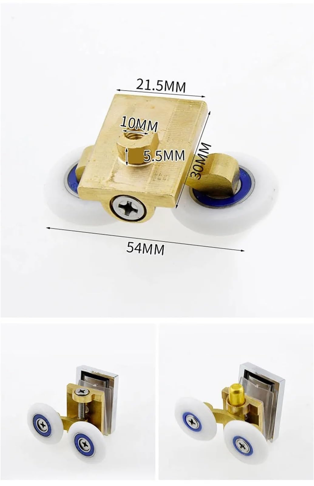 2 Stück/2 Sets Duschtürrollen Kupfer Doppelrad Schiebetür Rollenlager Radläufer Ersatz Für Badezimmertüren，Glastür(Gold Set)